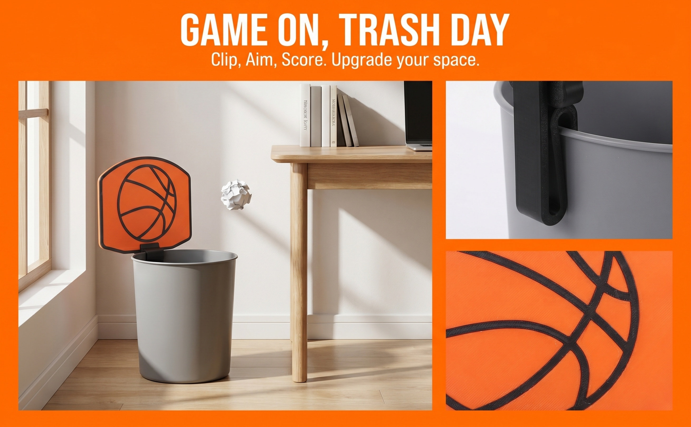 Basketball Hoop - Basketbol Temalı Çöp Kutusu, Mini Klipsli